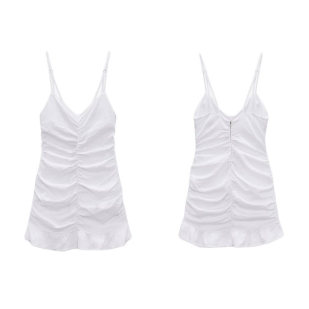 ZARA DRAPED LINEN BLEND DRESS SS22 WHITE | 3530/575
